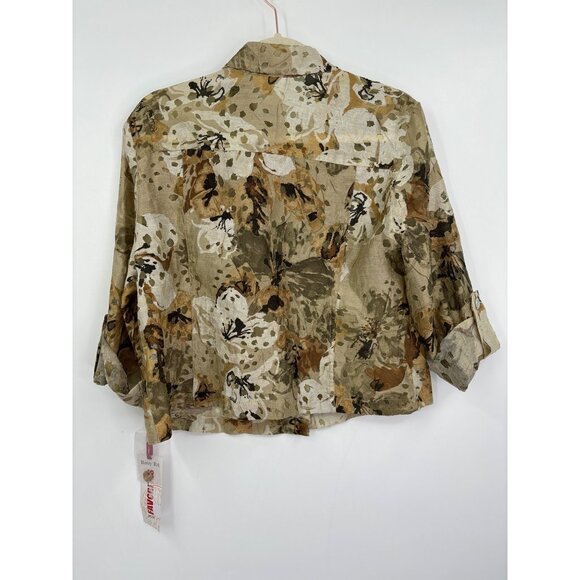 Ruby Rd. Burnout Button Roll Tab Sleeve Jacket Tan Brown 14 Petite NEW - Picture 5 of 5